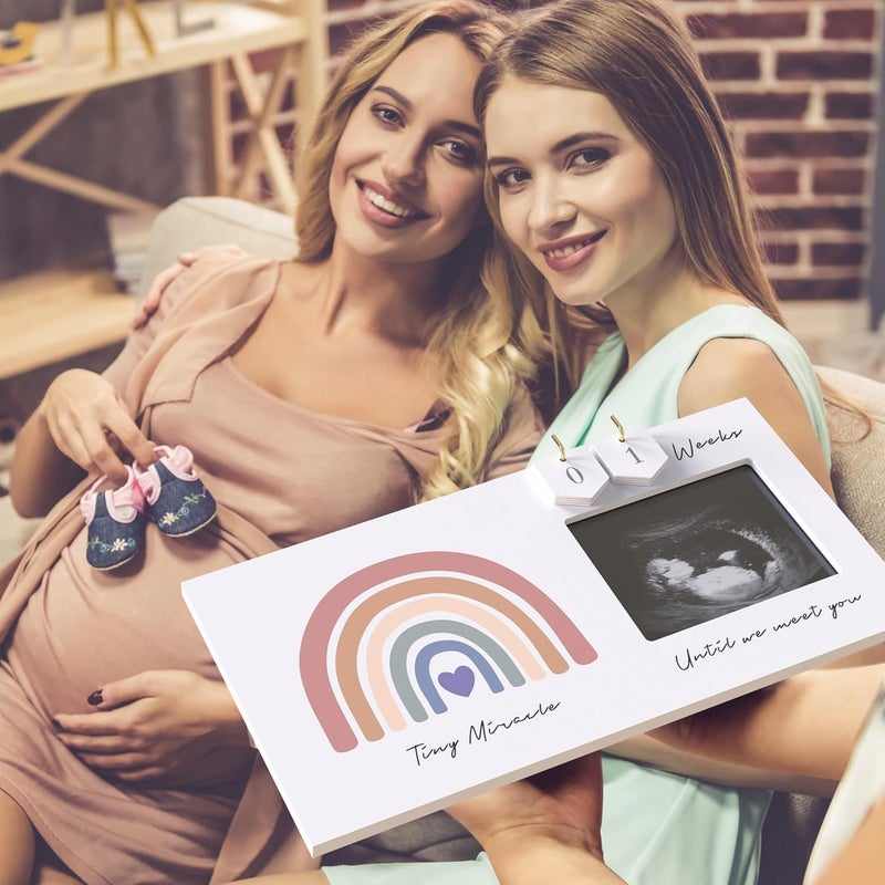 EURSET Rainbow Baby Sonogram Picture Frame Countdown Weeks, Pregnancy Announcement Ideas, 4"x3" Ultrasound Photo, Gender Reveal Baby-Shower Gift for New Mom Dad Expecting Parents Grandparents to Be Keepsake - Image 4